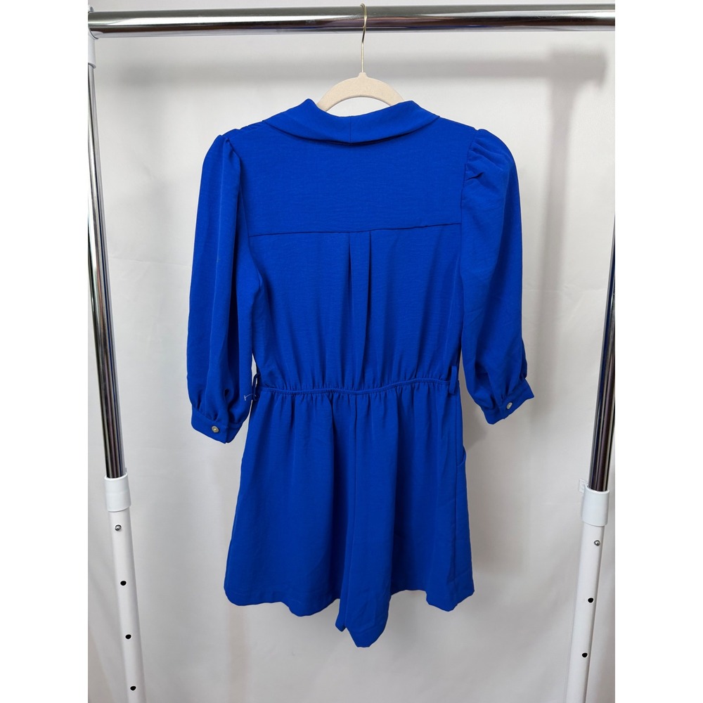 Monteau Los Angeles Royal Blue Wrap Front Romper 3/4 Puff Sleeve Small - Picture 4 of 15